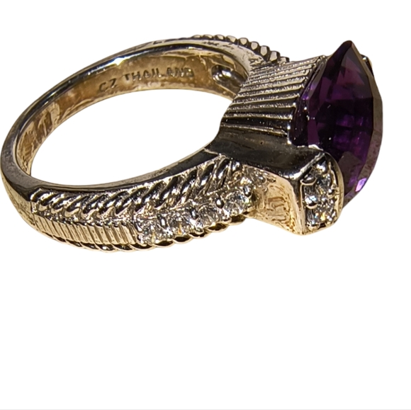 Judith Ripka Signed Amethyst, CZ and Sterling Silver Sparkle Ring - Picture 2 of 13